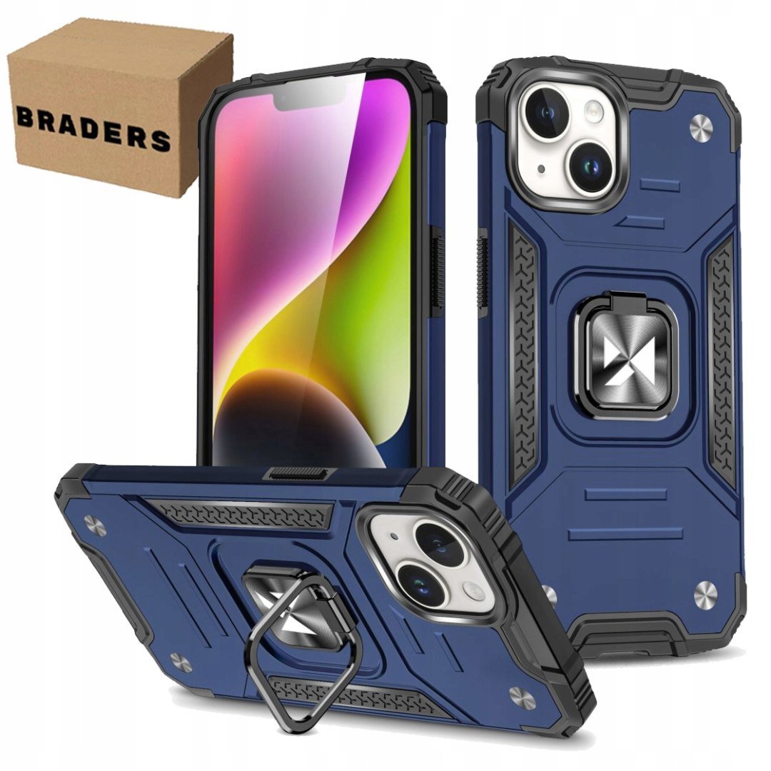 Pancerne etui Ring Armor do iPhone 15 Plus z uchwytem - niebieskie