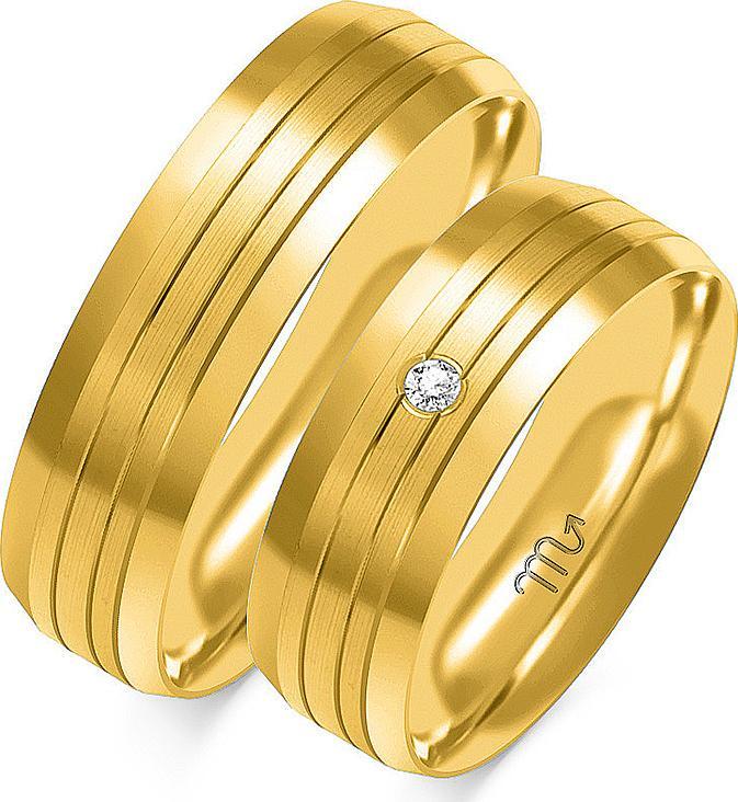 Lovrin Obrączka z diamentami ślubna grawerowana złota 585