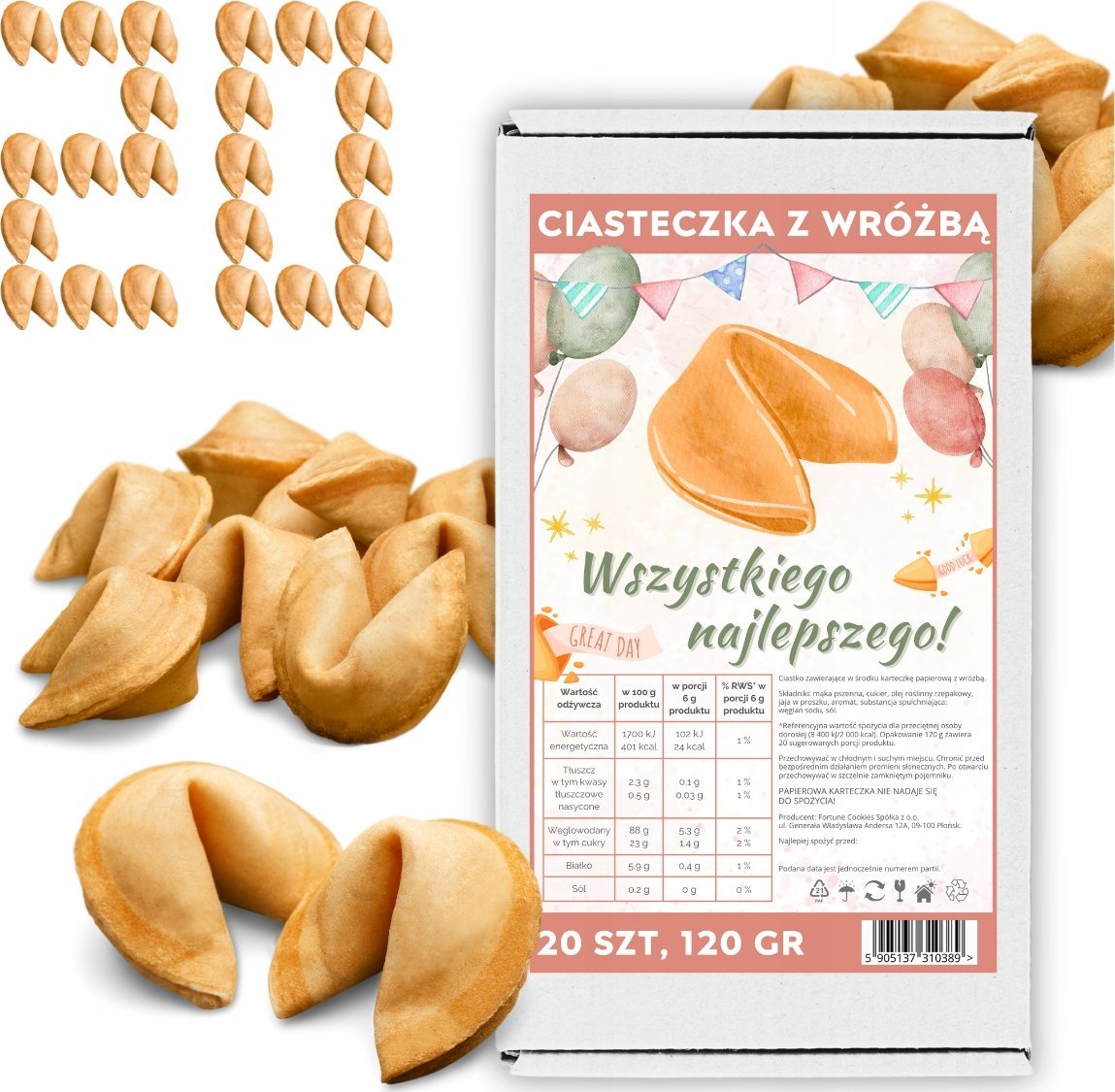 MagiaCiast Ciasteczka z Wróżbą Wszystkiego Najlepszego Magia dla gości 20 szt 120 g