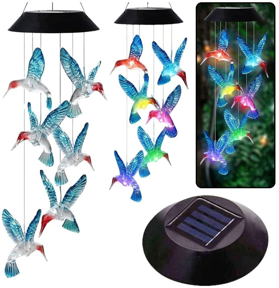 Lampki Solarne Ogrodowe LED Dzwonki Kolibry Niebieskie 70cm