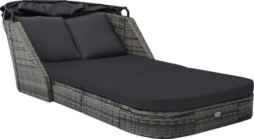 vidaXL leżak ogrodowy z daszkiem, polirattan, antracytowy (49496)