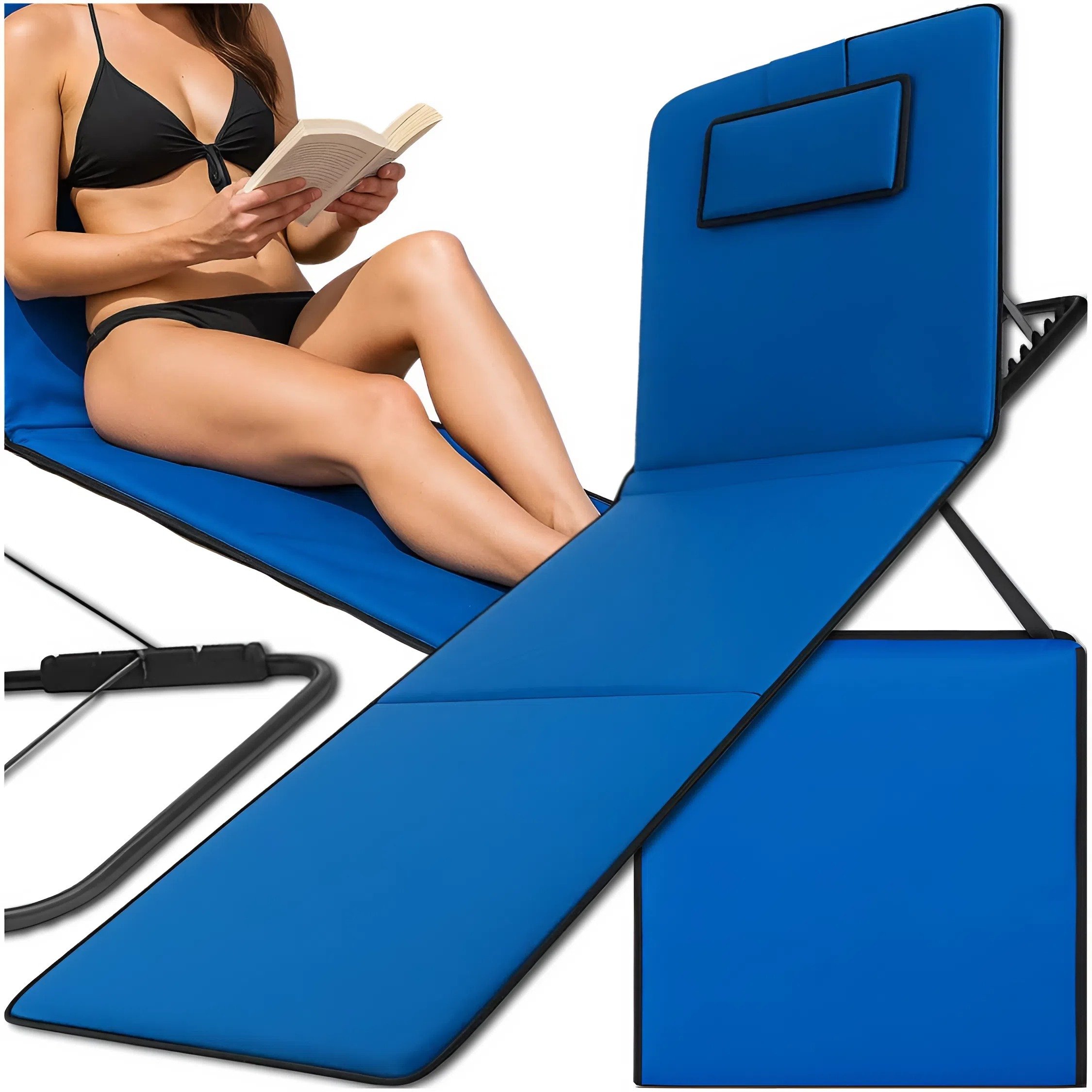 MATA PLAŻOWA SKŁADANA WYPOCZYNKOWA Z OPARCIEM LEŻAK REGULOWANY PLAŻOWY