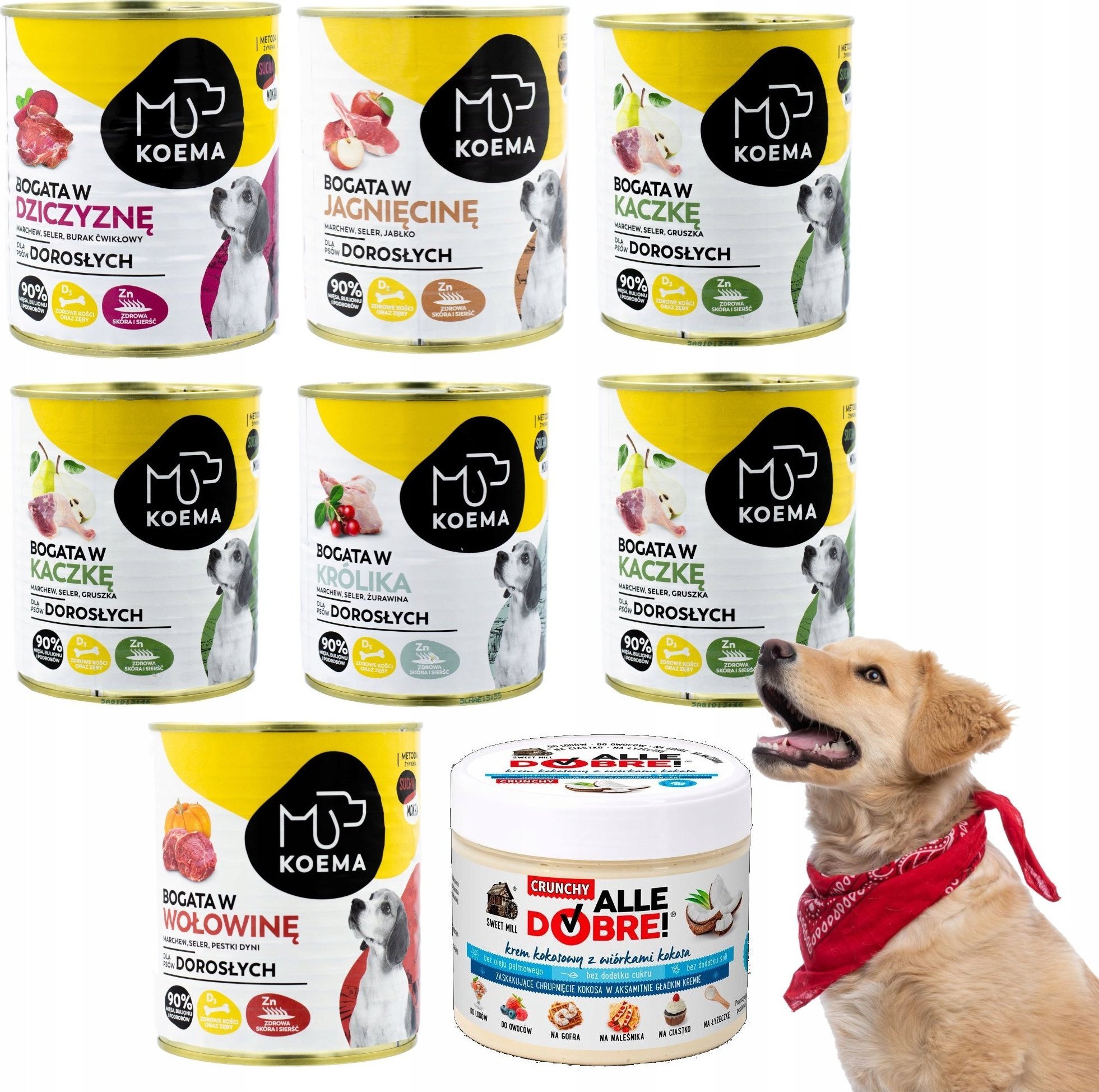 Koema Karma Psa Mokra 90% Mix7Szt +Gratis Krem Kokos do smarowania