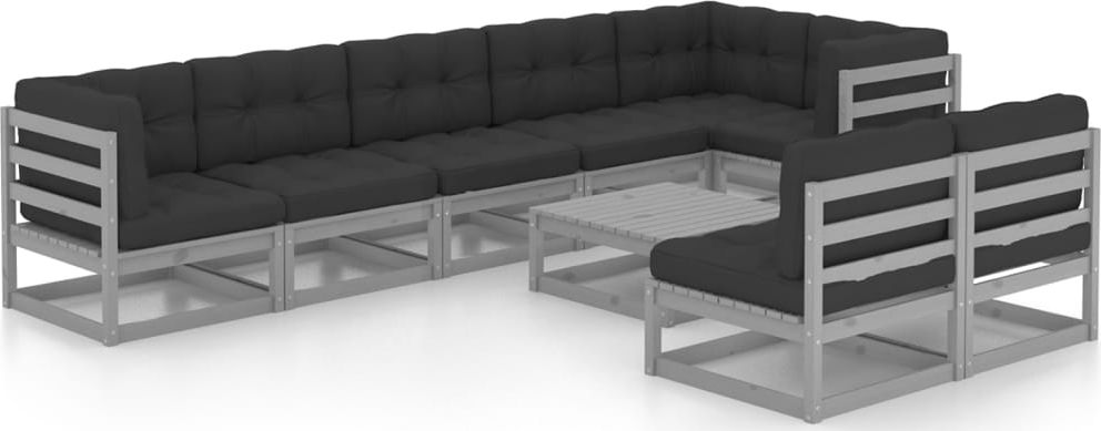 vidaXL 9-cz. zestaw wypoczynkowy do ogrodu, z poduszkami, lita sosna (3076671) - 3076671