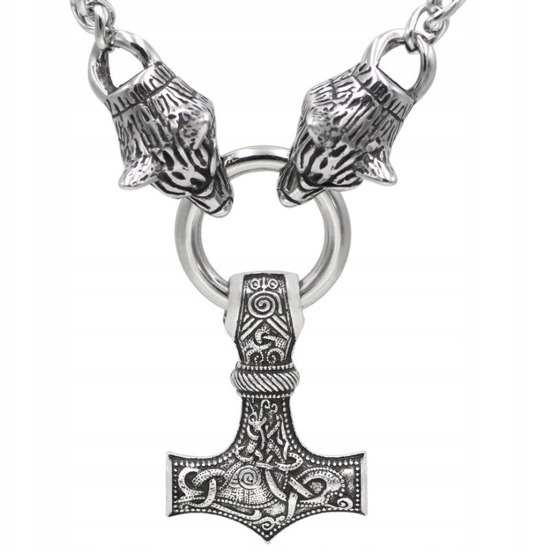 NASZYJNIK Męski MŁOT THORA GRUBY WILKI SREBRNY 303