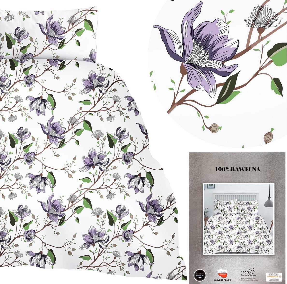 LOZKOHOLICY.PL Sp.z o.o. Sp. K. Pościel 140 x 200 2cz Satyna Bawełniana Nita 01