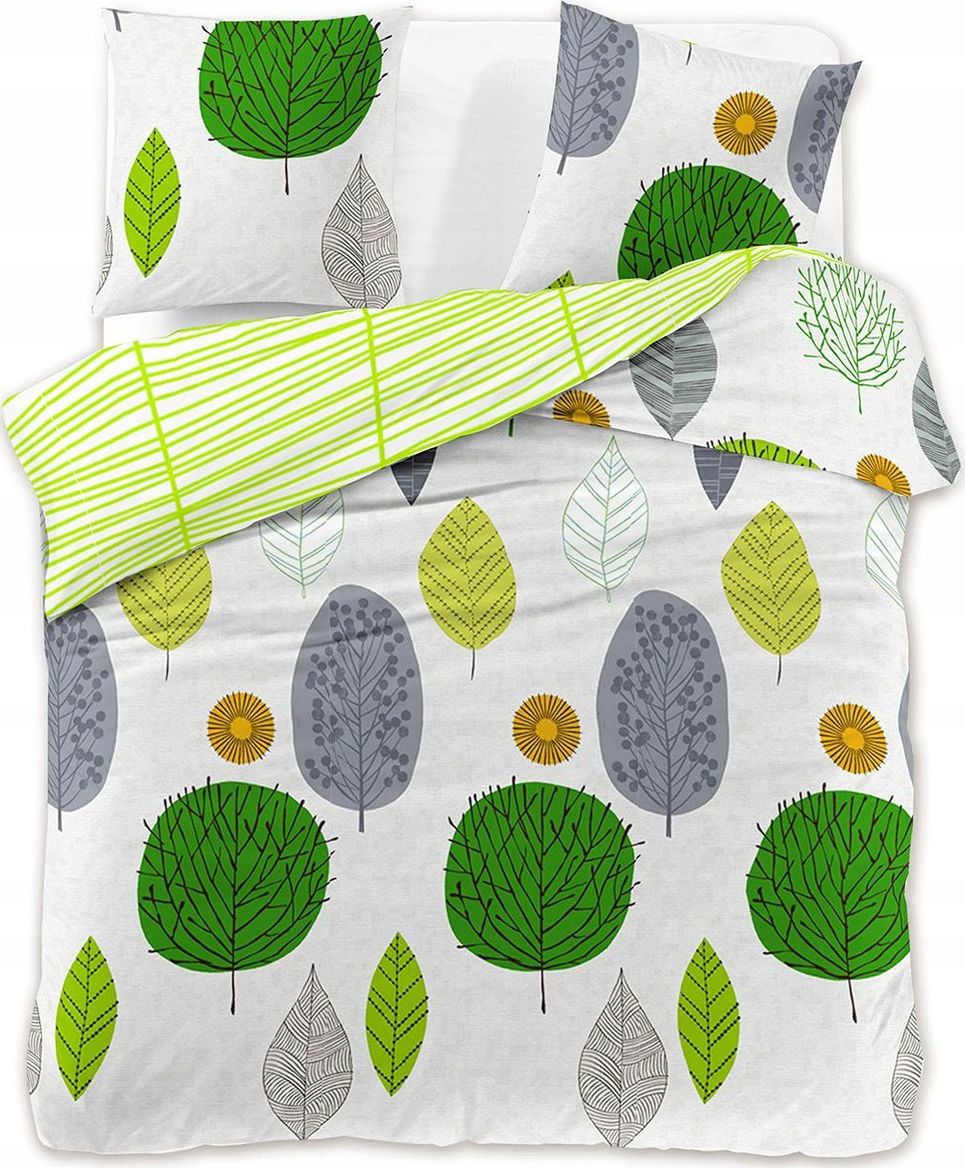 Decoking Pościel Ducato Collection Greenleaf 200x200 cm + 2 poduszki 80x80 cm biało-zielona