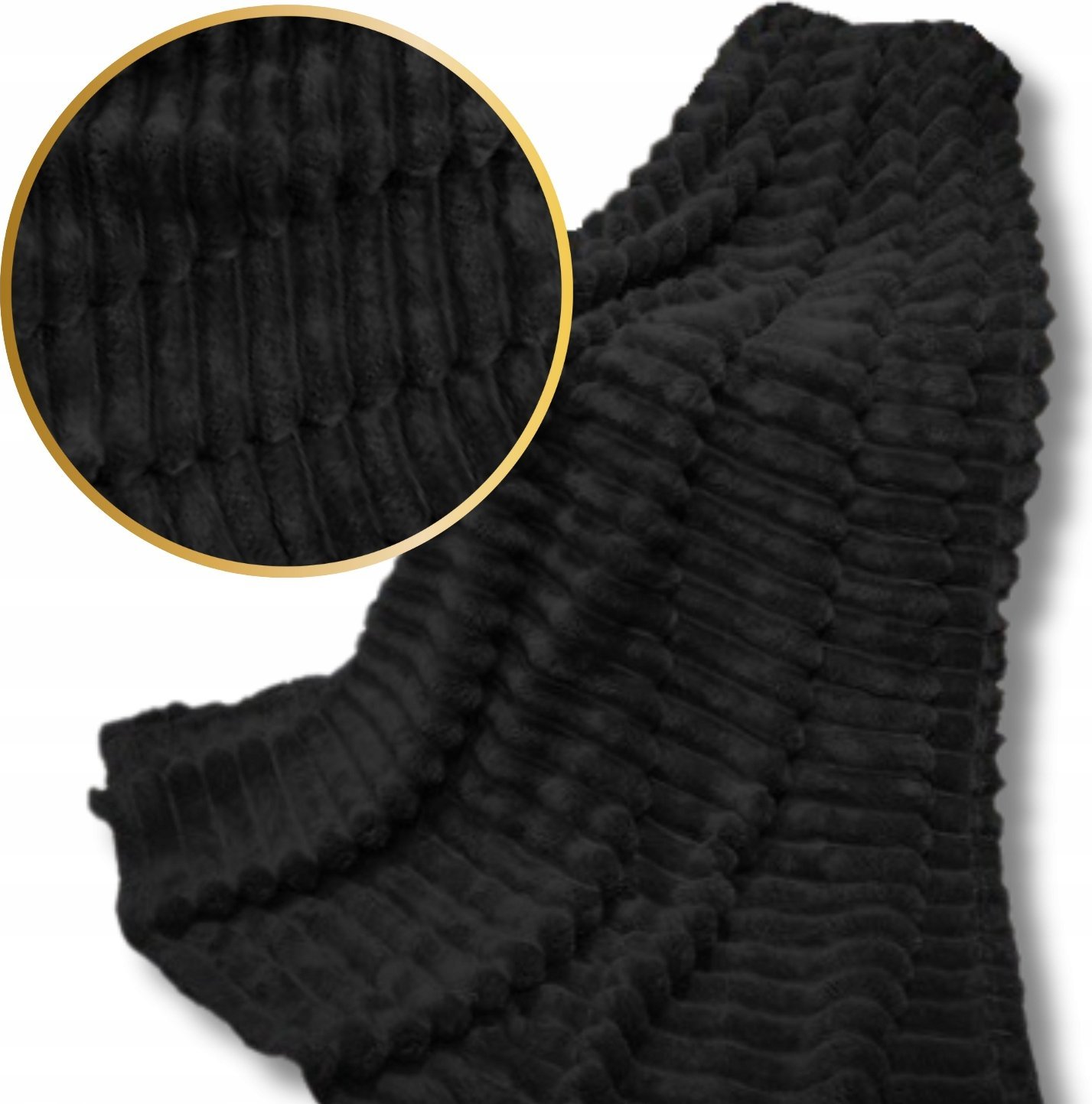 Gruby koc pluszowy wytłaczany narzuta pled paski 160x200 czarny