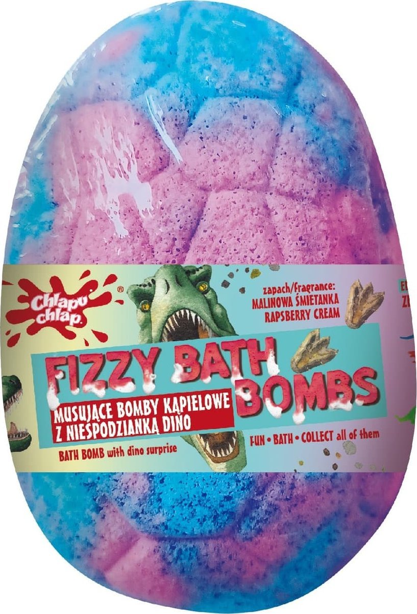 Chlapu Chlap CHLAPU CHLAP Musująca Bomba kąpielowa Jajo Dinozaura z niespodzianką - wata cukrowa 140g
