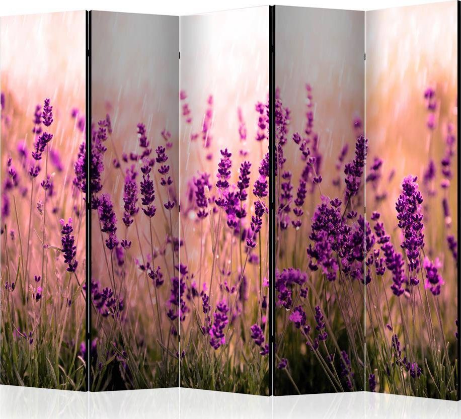 Artgeist Parawan 5-częściowy - Lawenda w deszczu II [Room Dividers] uniwersalny