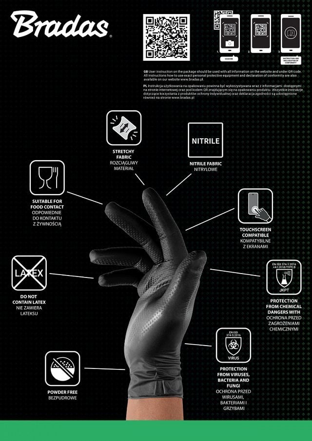 RĘKAWICE NITRYLOWE DIAMOND CZARNE L 8-9 /50szt.