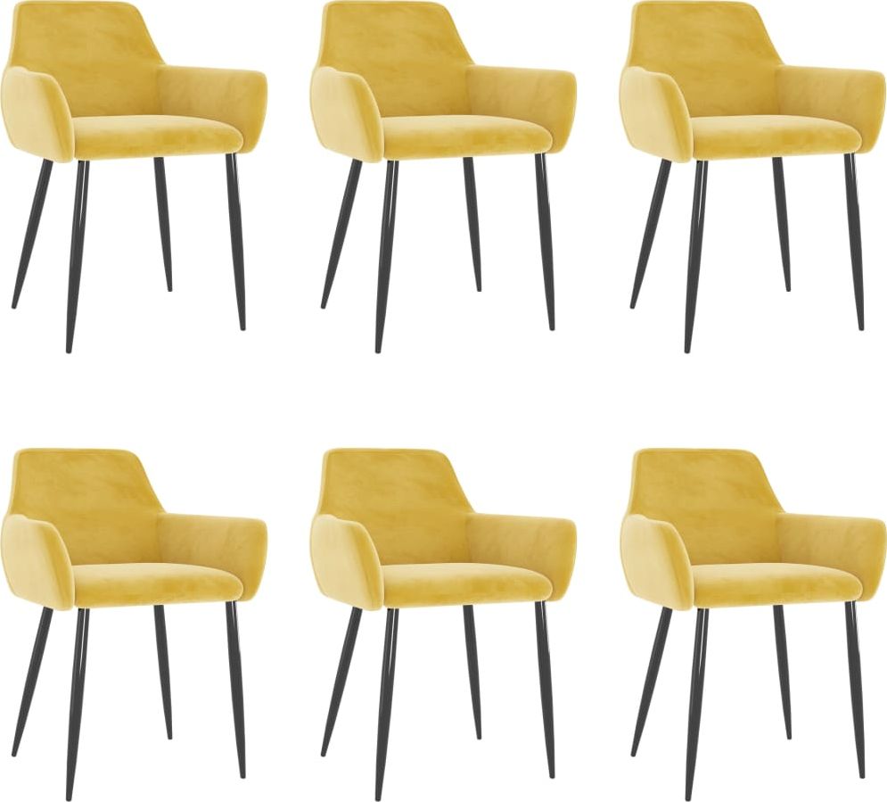 vidaXL Krzesła stołowe, 6 szt., musztardowe, obite aksamitem