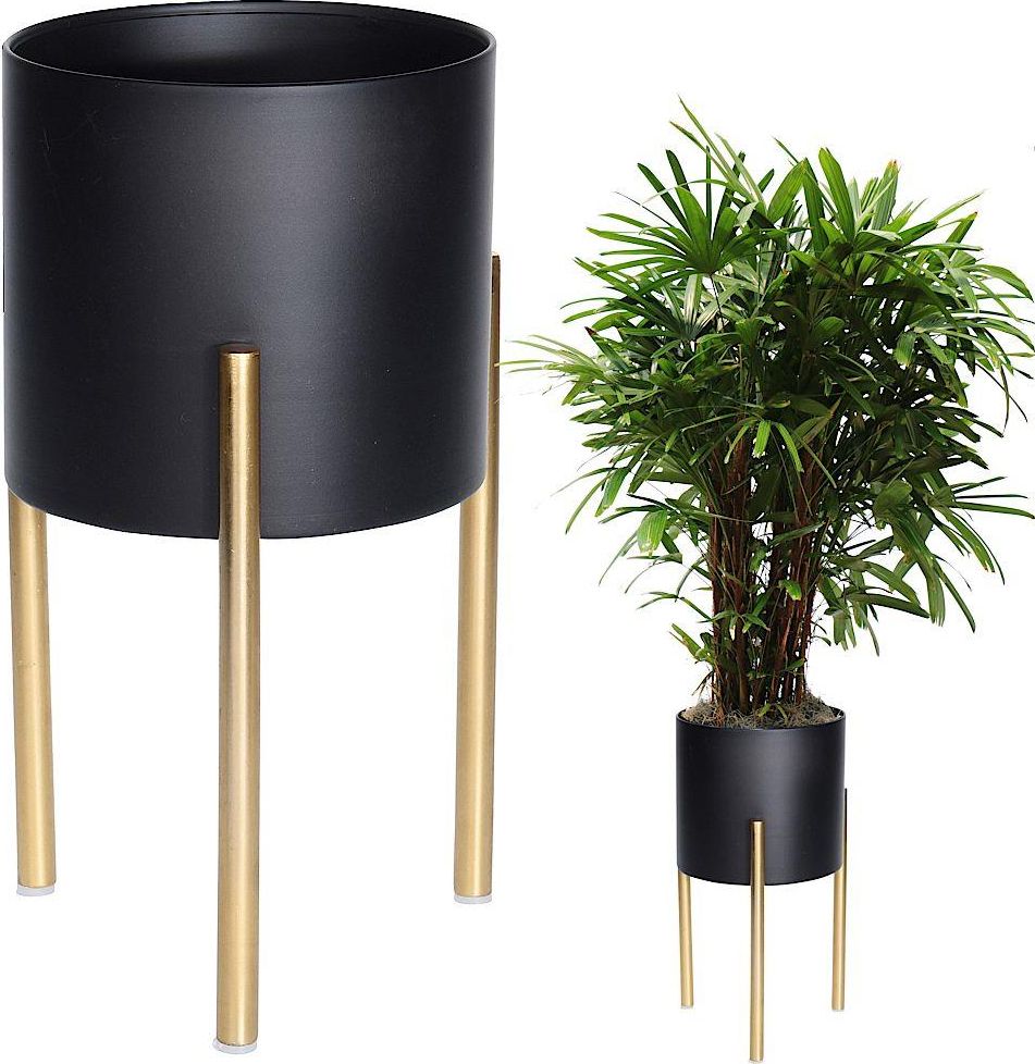 Vilde Osłonka DONICZKA metalowa czarna złota na stojaku 37x19 cm na rośliny kwiaty