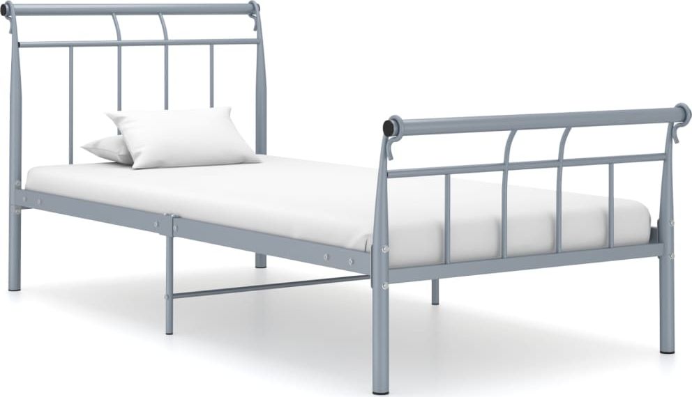 vidaXL Rama łóżka, szara, metalowa, 100 x 200 cm