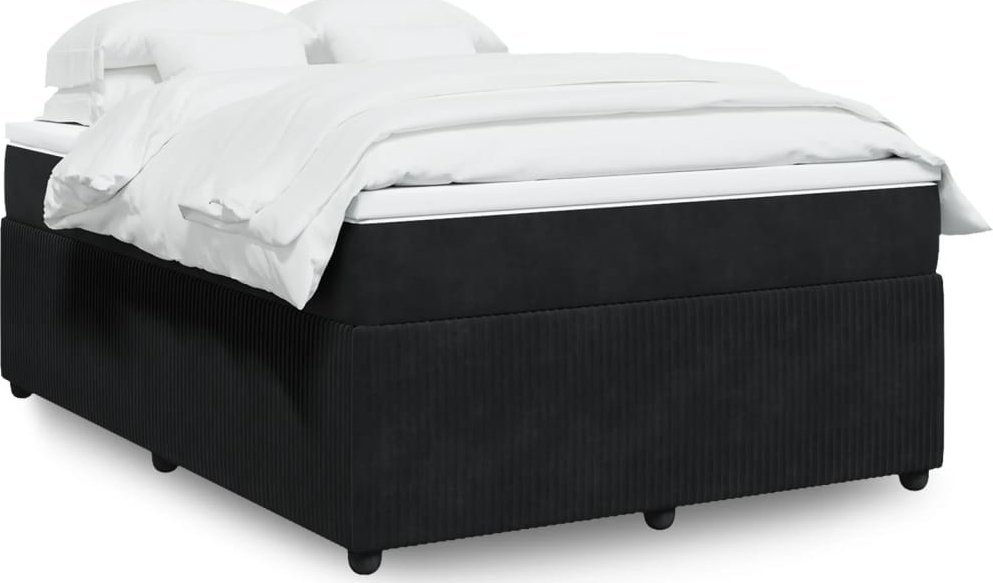 Łóżko Kontynentalne Z Materacem, Czarne, 140X200 Cm, Aksamit