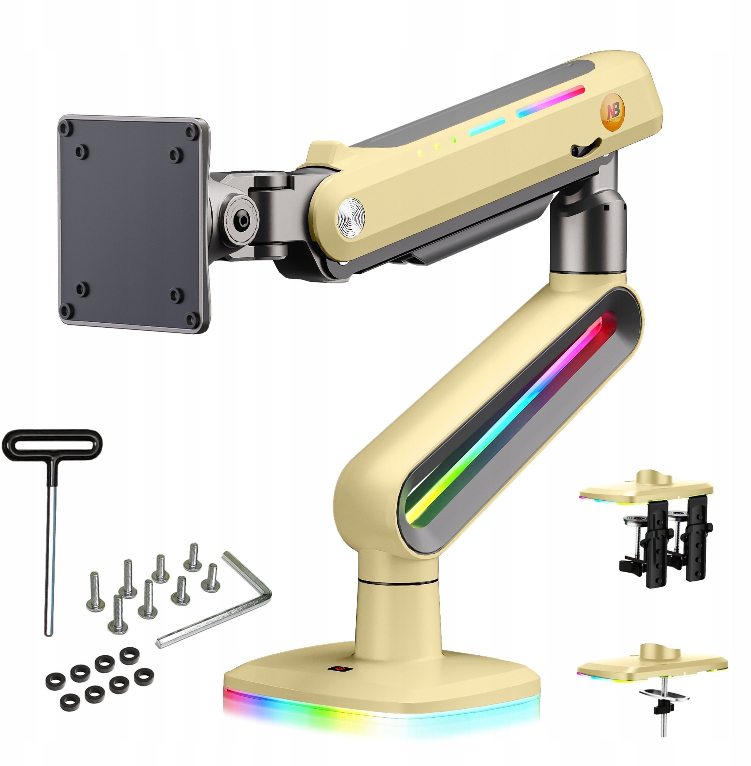 F6-XD Sunrise Yellow Podświetlenie RGB Gamingowy mocny uchwyt biurkowy do dużych monitorów 32-60 cali