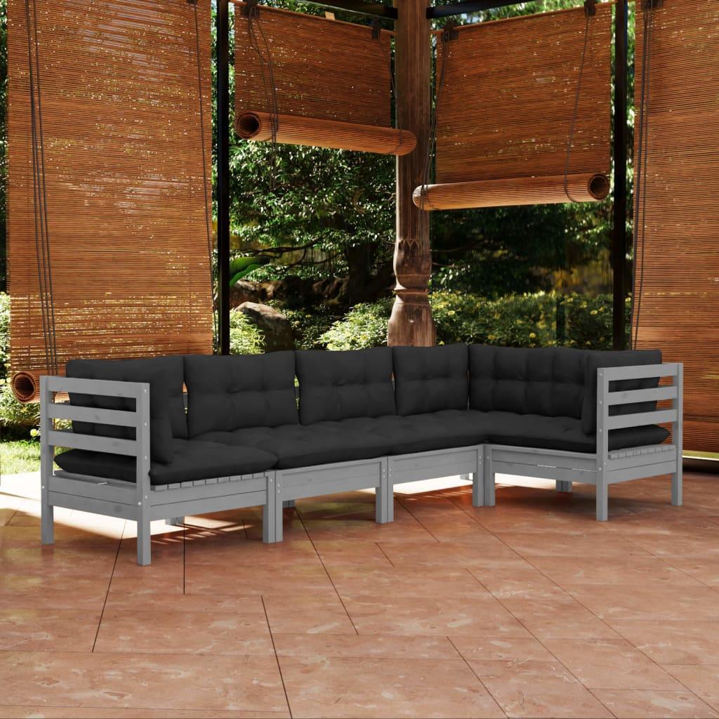 vidaXL vidaXL 5-cz. zestaw wypoczynkowy do ogrodu, poduszki, szary, sosna