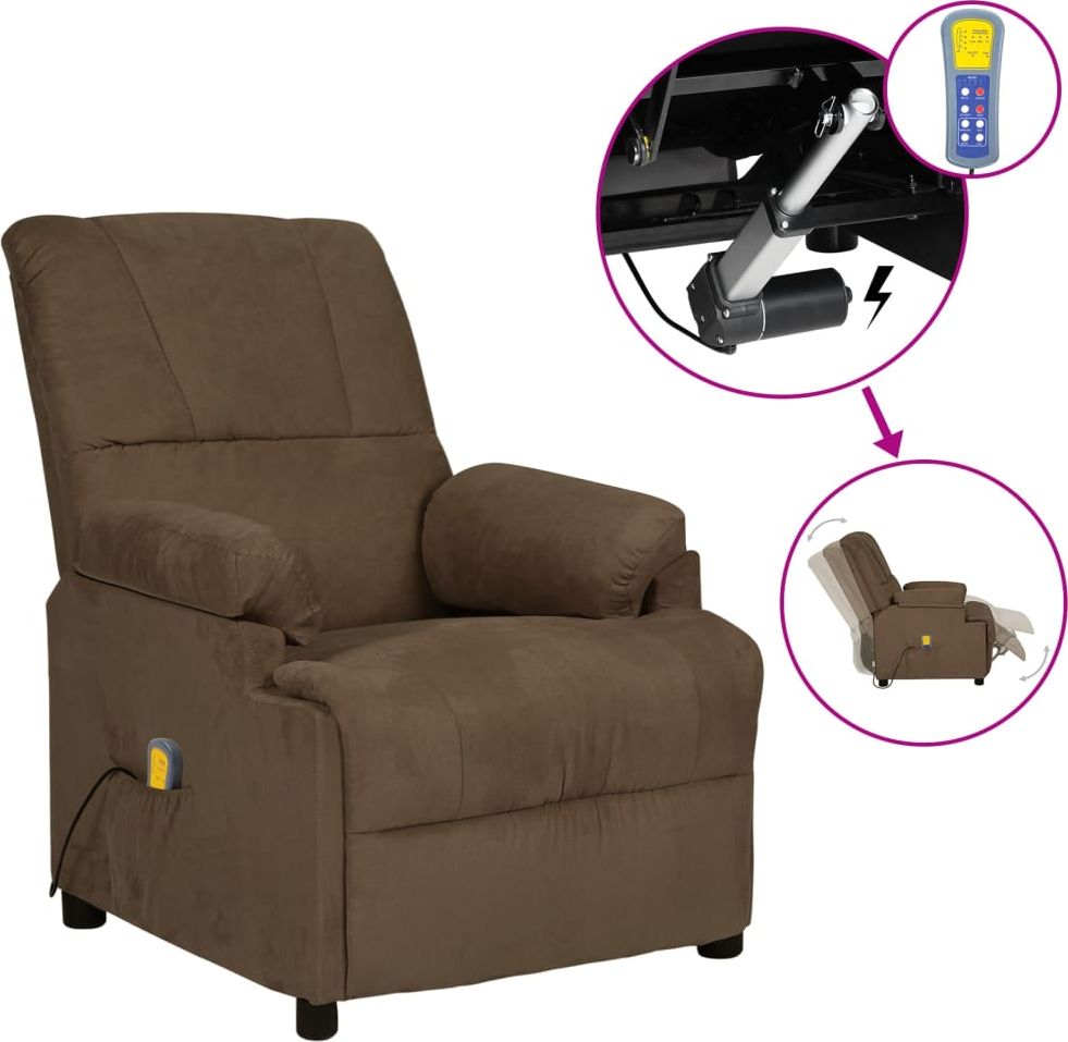vidaXL Elektryczny fotel masujący, rozkładany, brązowy, sztuczny zamsz