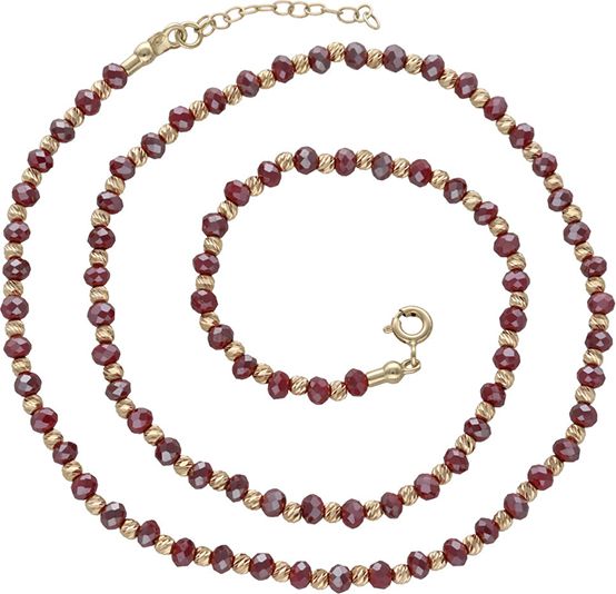Lovrin Złoty naszyjnik 585 koraliki kamyczki czerwone 6,63g