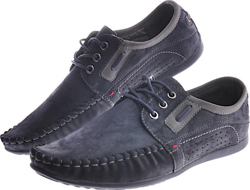 Pantofelek24 Męskie półbuty jak mokasyny Granatowe /B6-3 12322 S356/ 44