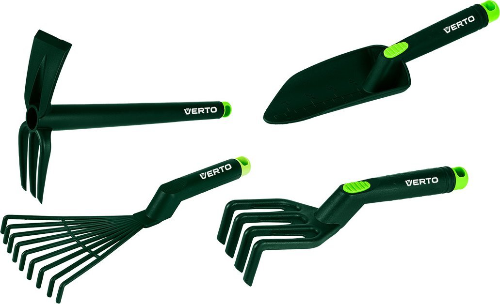 Verto Zestaw narzędzi ręcznych 4 szt. tworzywo sztuczne (grabki, pazurki, łopatka, motyko/pazurki)