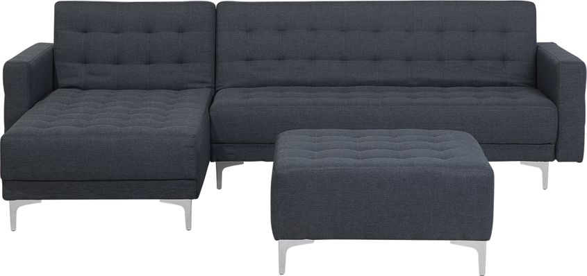 Beliani Narożnik rozkładany 4-osobowy z otomaną prawostronny ciemnoszary ABERDEEN