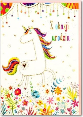 Trend Karnet B6 Urodziny, jednorożec silver TS82