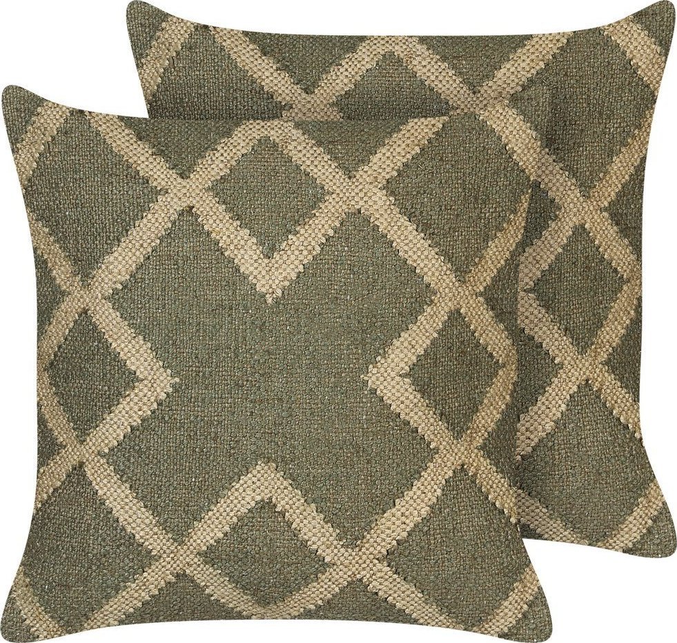 Beliani 2 poduszki dekoracyjne jutowe 45 x 45 cm zielono-beżowe GOPI Lumarko!