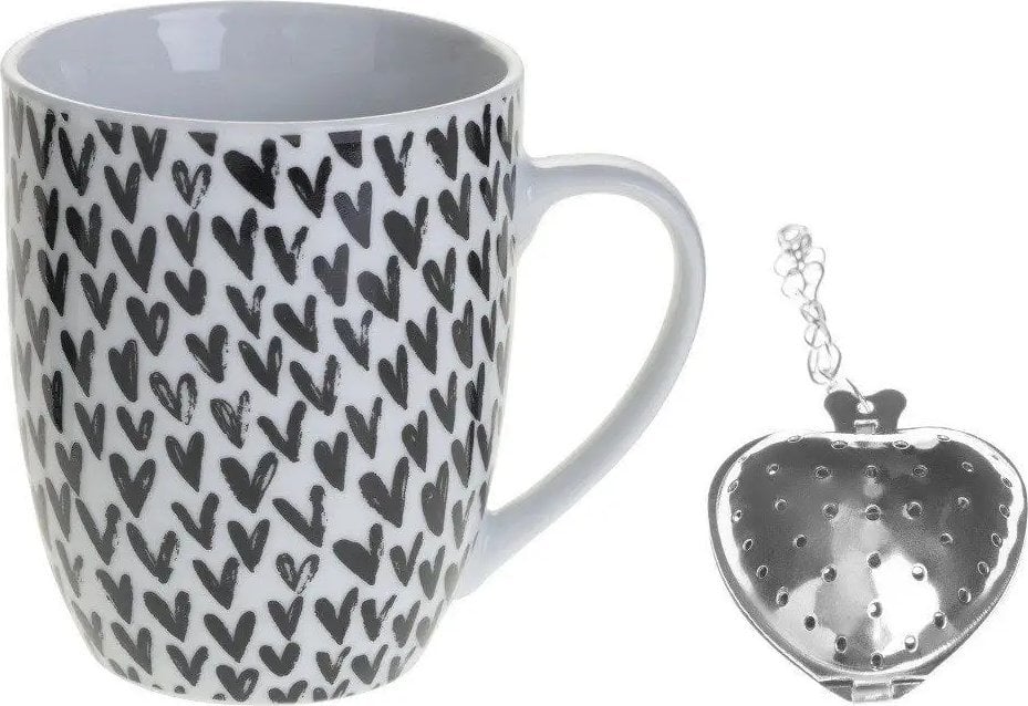 Secret de Gourmet Kubek do herbaty z zaparzaczem AMOR, porcelana, 360 ml, czarne serca