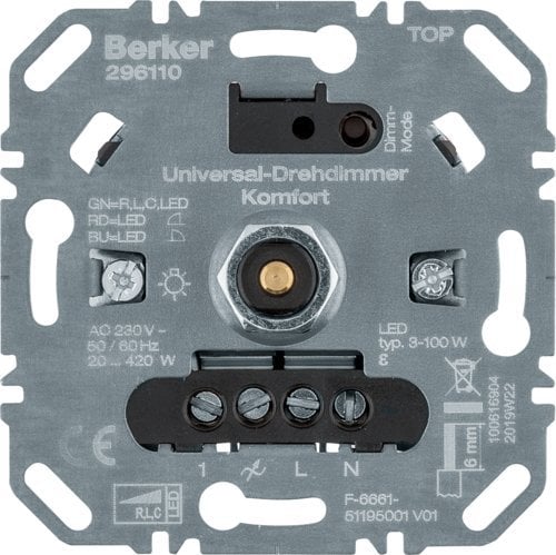 Berker Uni-Rotary Dimmer Comfort (R,L,C,LED), Softr. 296110
