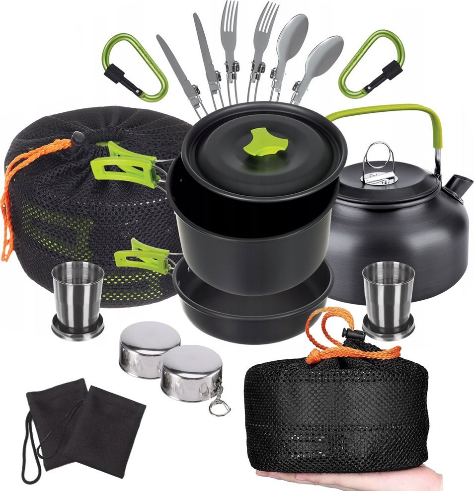 Verk Zestaw garnków turystyczych naczynia kemping czajnik patelnia garnek 18w1 Zestaw garnków turystyczych naczynia kemping czajnik patelnia garnek 18