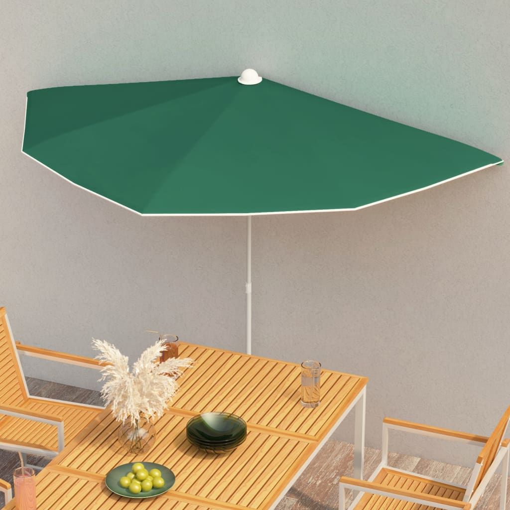 vidaXL Półokrągły parasol ogrodowy na słupku, 180x90 cm, zielony