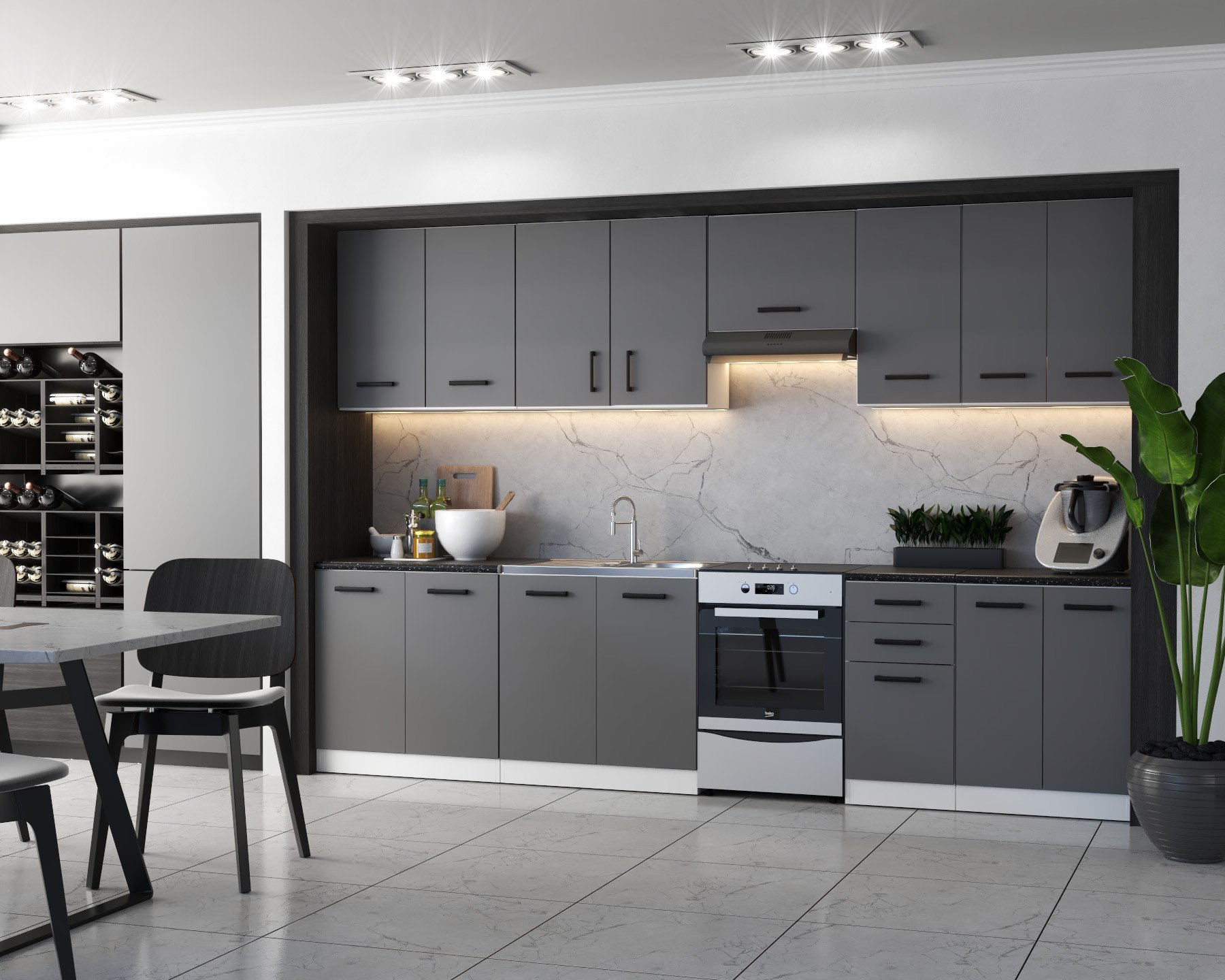 Meble Kuchenne Szare Narożne Nowoczesne Kuchnia Modułowa Rossa 6.8m Pojemna