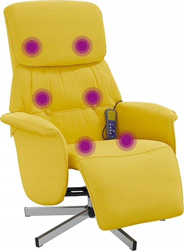 vidaXL Rozkładany fotel masujący z podnóżkiem, jasnożółty, tkanina