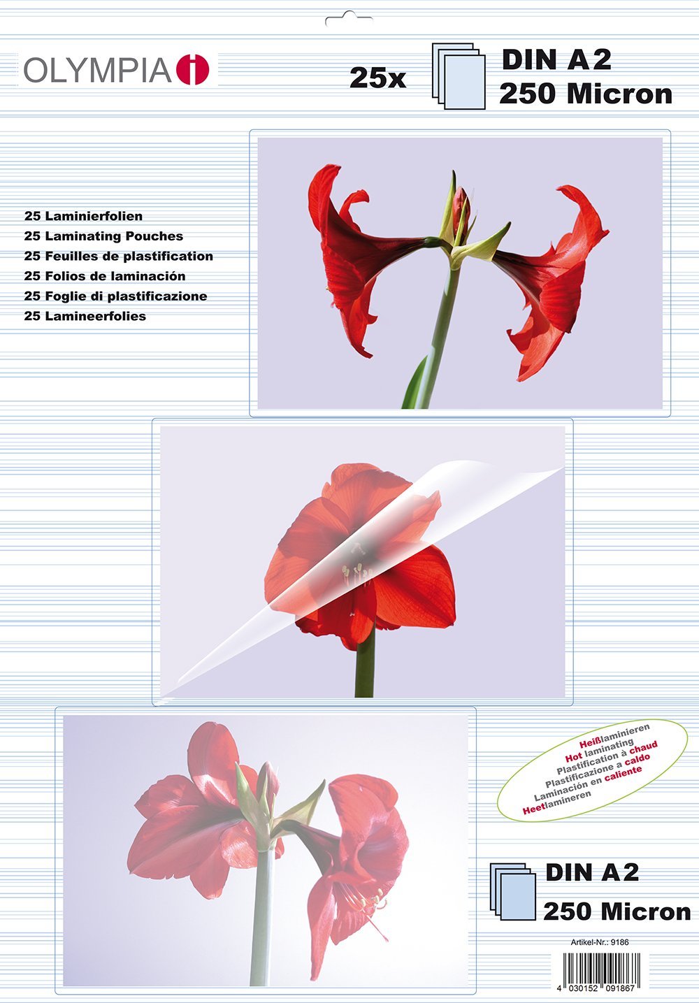 Olympia Olympia Laminierfolien DIN A2, 25 Stück 250 Mic