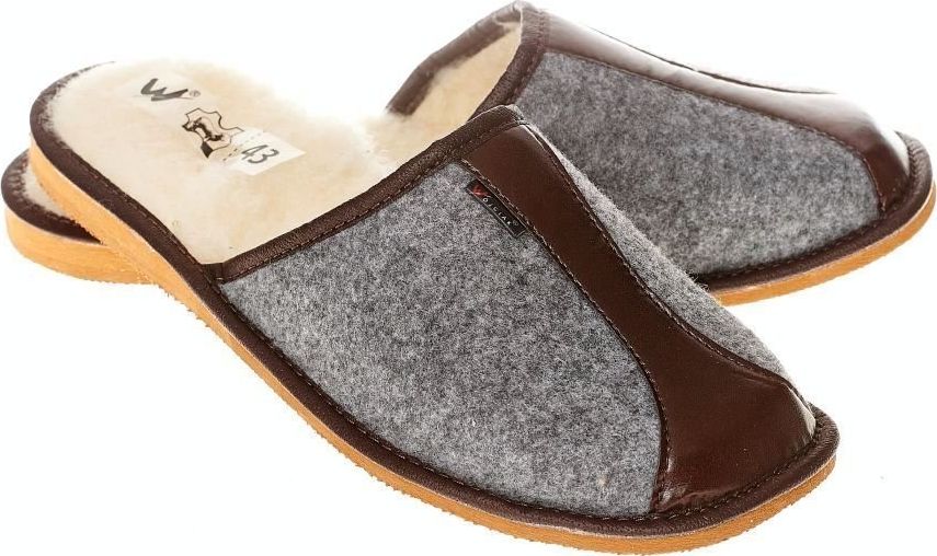 Wójciak Męskie kapcie z filcu ciepłe pantofle ocieplane naturalną wełną pw285 brązowy 40