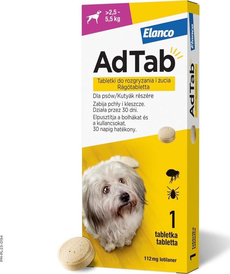 Elanco ELANCO AdTab 112mg tabletka na pchły i kleszcze dla psów >2,5-5,5 kg