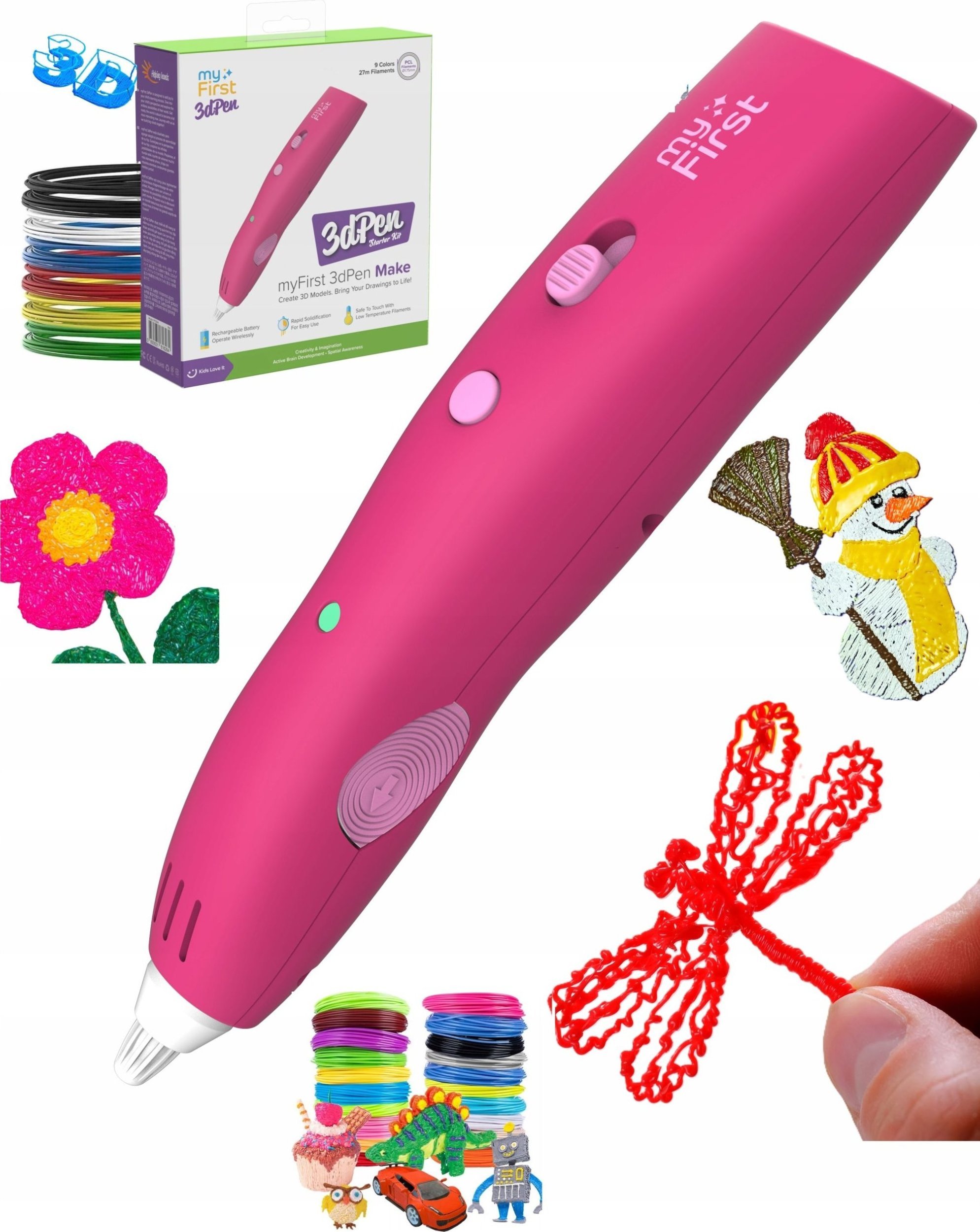 Długopis 3d 3 D Pen Różowy Myfirst Długopis Dla Dzieci Zestaw + Wkłady / Różowy