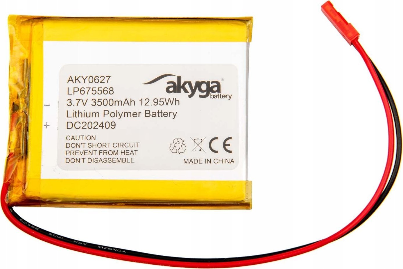 Akumulator Li-Po LP675568 Akyga AKY0627 3.7V / 3500mAh PCM złącze JST 2-Pin 150mm