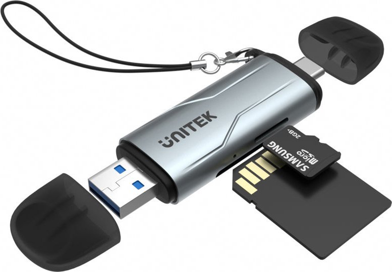 Czytnik Unitek SD/microSD USB-A 5Gbps/USB-C szary (R1010A)