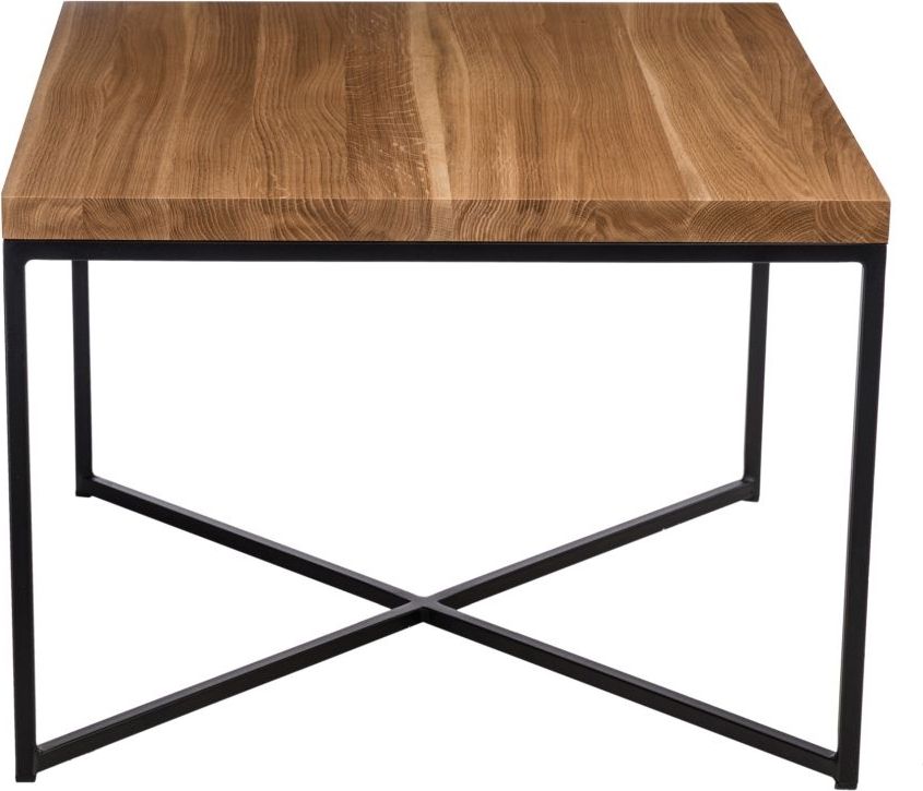 Maduu Studio Stolik Taco czarny profil 15 mm blat lakierowany dąb naturalny 100x100