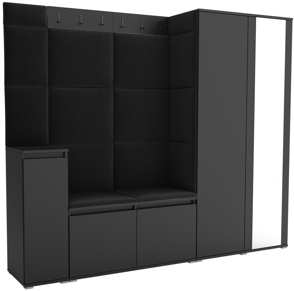 Tapicerowana garderoba Noris VIII z lustrem - kolor czarny + tkanina Trinity 16