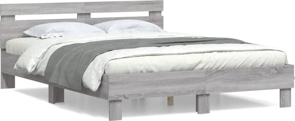 vidaXL vidaXL Rama łóżka z wezgłowiem, szary dąb sonoma, 140x200 cm