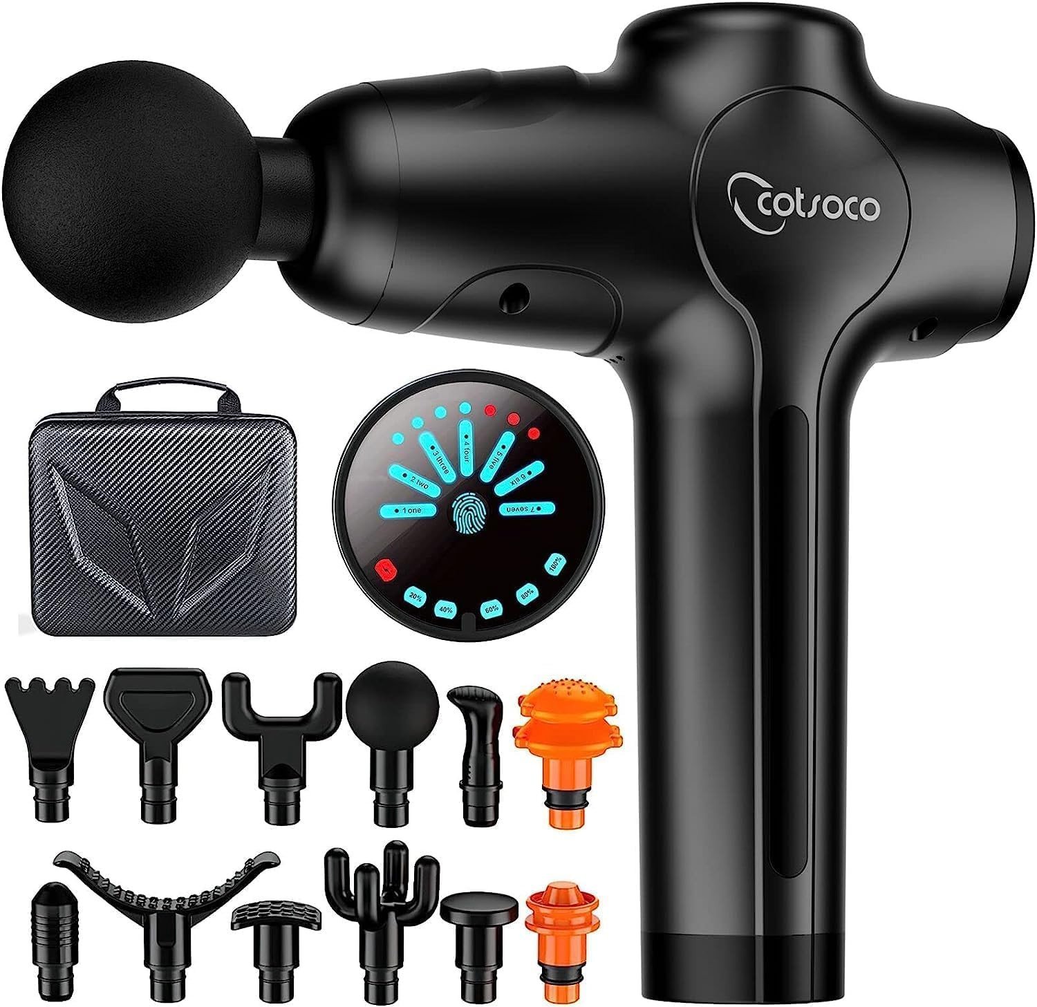 MASAŻER PISTOLET Cotsoco masaż mięśni PREMIUM dotykowy LCD 3000mAh +WALIZKA