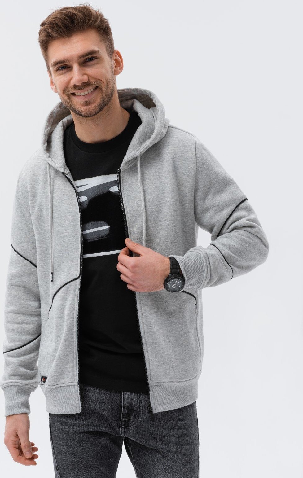 Ombre Bluza męska rozpinana z kapturem - szary melanż V5 B1421 XXL