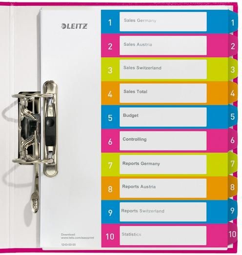 Leitz Przekładki do segregatora A4 WOW , do nadruku 1-10 (10K395C)