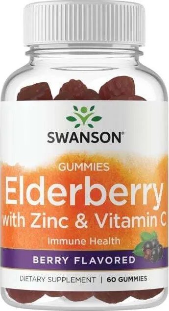 Swanson Swanson - Czarny Bez + Cynk + Witamin C, Berry, 60 żelek