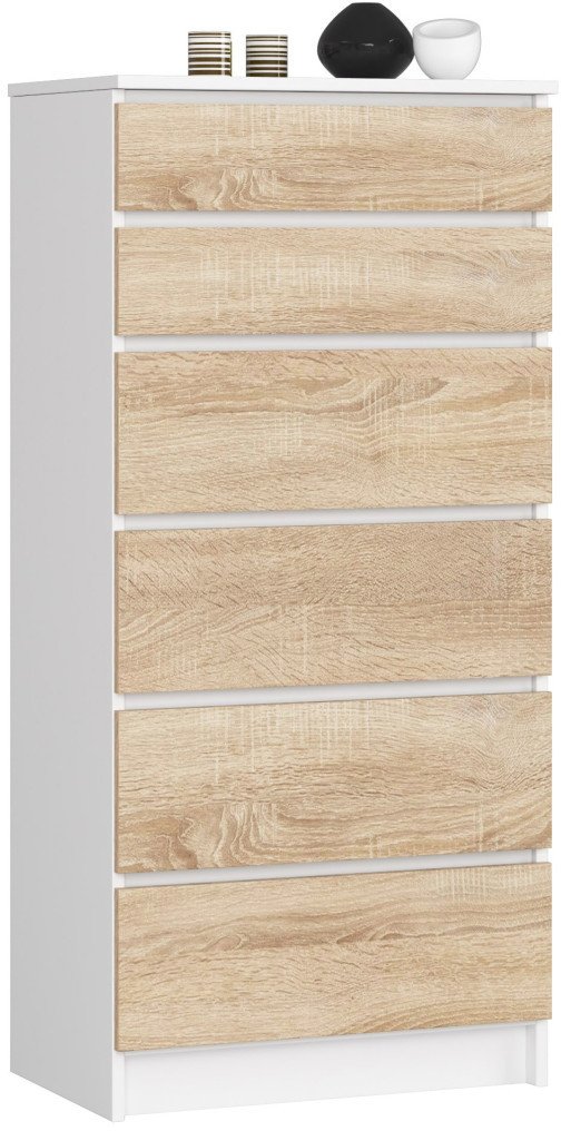 Fabryka Mebli Akord KOMODA K 60 cm 6 SZUFLAD BIAŁA / SONOMA