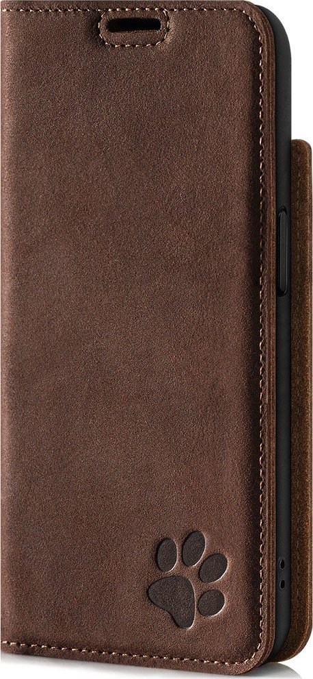 Surazo Etui na telefon skóra naturalna Smart magnet RFID - Orzechowy - Łapa - TPU Czarne Realme GT Neo 2 / GT2 / GT Neo 3T