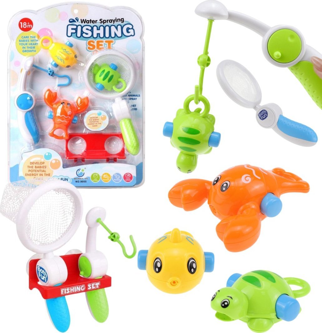 ZESTAW WĘDKARSKI ZABAWKA DO KĄPIELI DLA DZIECI WĘDKA SITKO RYBKA ŻÓŁW KRAB